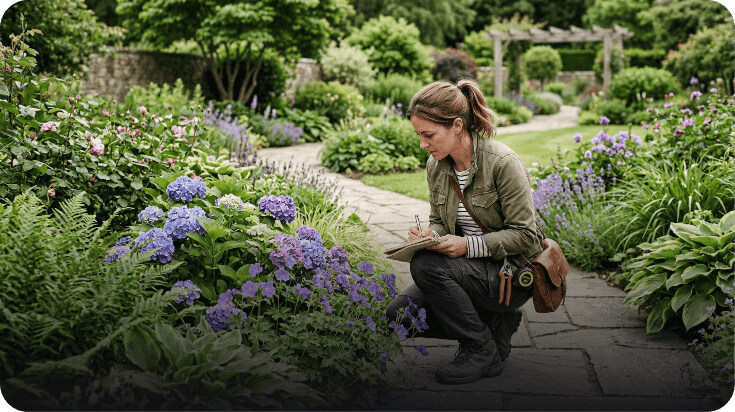 Paisajista trabajando en un jardín